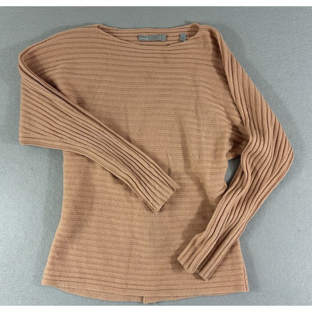 Vince Wool Cashmere Shaker Knit Ribbed Women’s Pink Open Back Sweater Size S